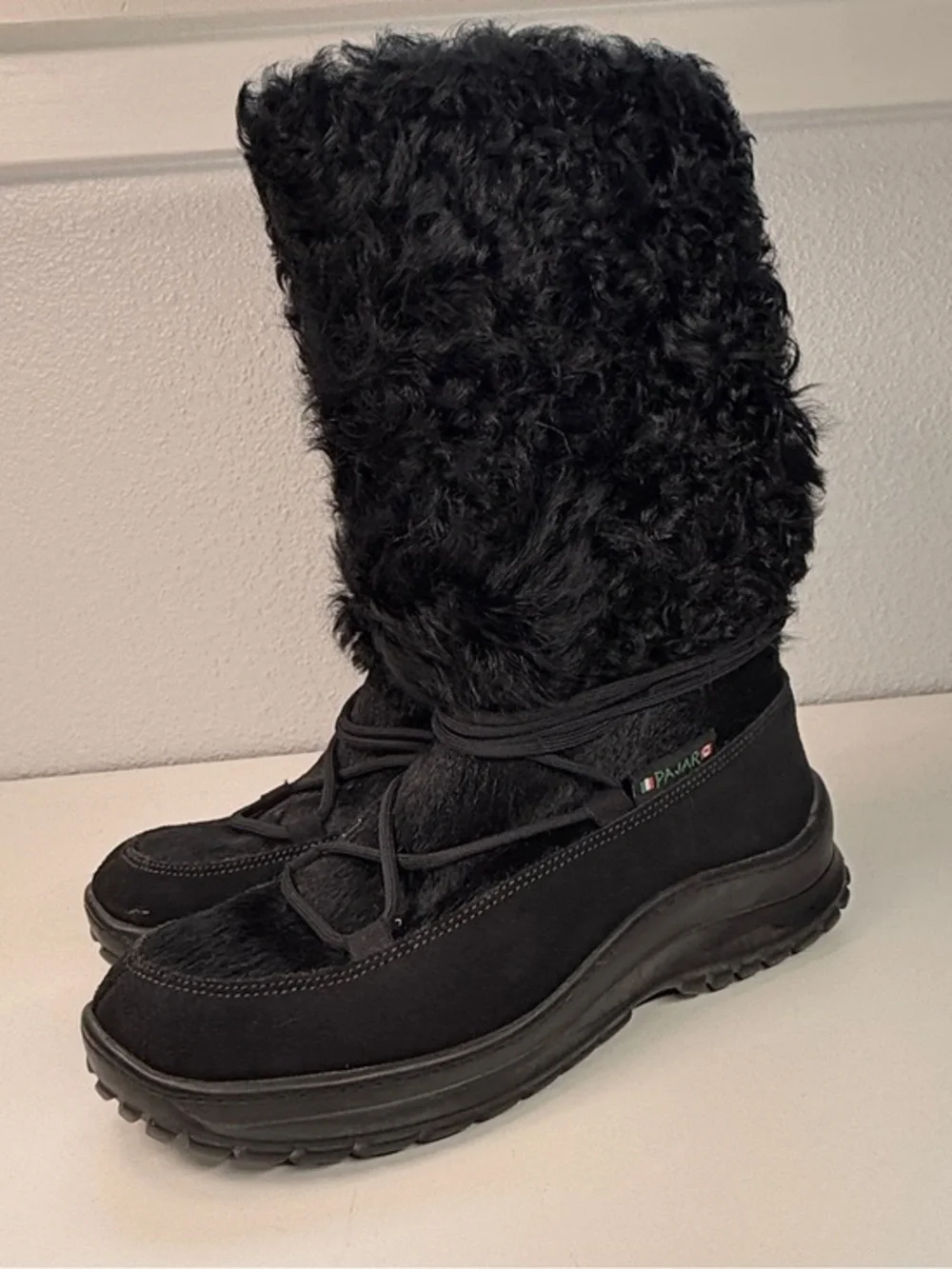 Pajar Canada Tall Curly Fur Snow Boots Black Shearling Winter Boots EU 40 9.5